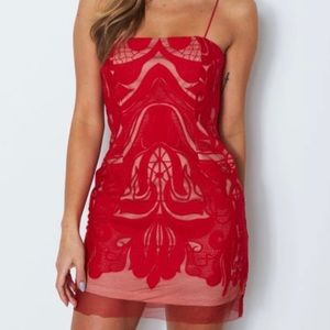 White Fox Stolen Heart Mini Dress Red Lace XS NWT